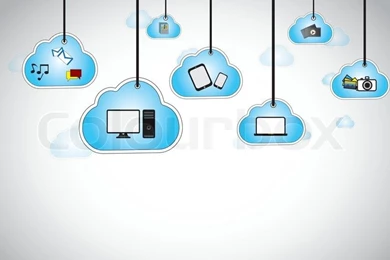 Hanging Blue Clouds With Laptop, Computer, Camera, Smartphone ...