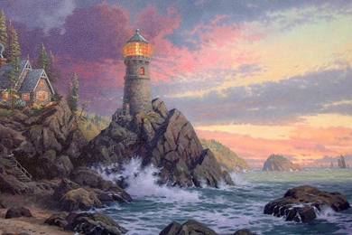 Thomas Kinkade Artwork Landscapes Lighthouses Wallpapers