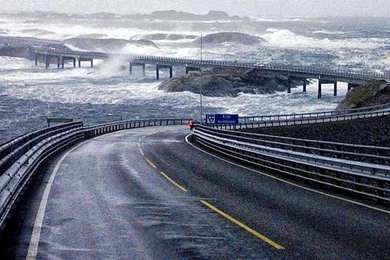 Norway Bridges Rain Roads Sea Wallpapers