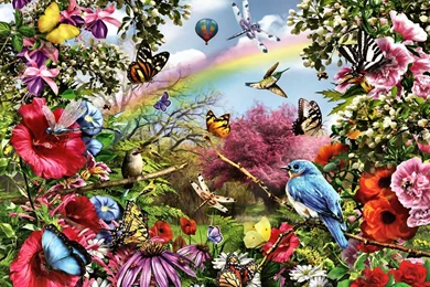 Birds Bluebird Flowers F1 Art Artwork Wide Screen Bird Painting ...