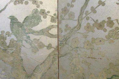 Silver Leaf Chinoiserie Paint Decorated Wallpapers Screen At 1stdibs