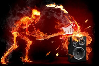 Fire Guitar Skelet On Fire Smashing Guitar On Speaker – Abstract ...