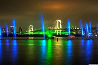 Rainbow Bridge Light Show In Tokyo HD Desktop Wallpapers ...