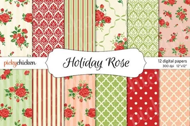 Rose Digital Paper   Holiday Rose Shabby Chic Christmas Valentines ...