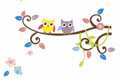 Colorful Graphic The Owl Singing On The Tree Wall Stickers Wall ...