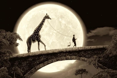 Walk, Moon, Sepia :: Wallpapers