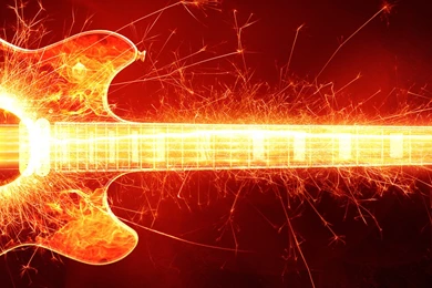 Wallpapers Download 2880x900 Guitar With Fire And Sparks