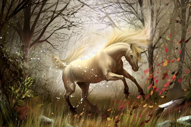 Horse In Woods Art HD Wallpapers