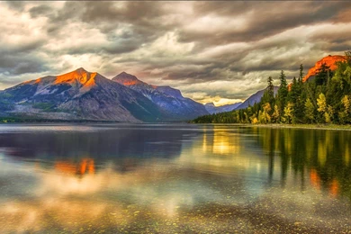 Lakes: McDonald Lake Sunset Mountains Montana Beautiful Forest ...