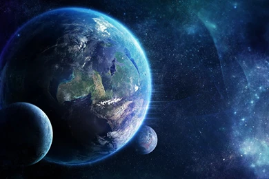 Blue Outer Space Planets Moon Earth