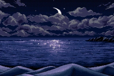 Clouds Night Moon Pixel Art Lakes Wallpapers
