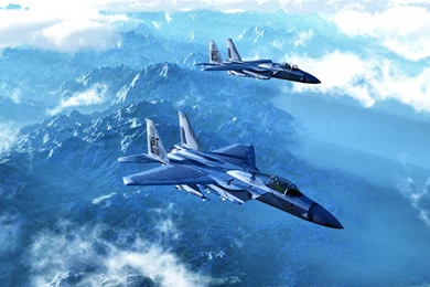 Two Fighter Jets Flying In The Mountains Wallpapers
