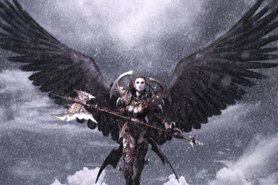 Wallpaper: AION, Video Game, Girl, Angel, Snowflakes, Axe, Flying ...
