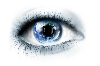 Planet Is In The Eye Isolated On A White Backgrounds