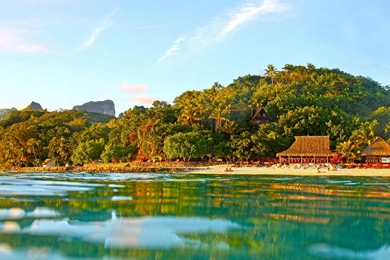 Beautiful Sea Blue Lagoon And Beach On Bora Bora Tropical Island ...