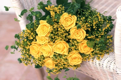Wallpapers Rose, Bouquet, Yellow Roses And Small Blossoms Of Wild ...