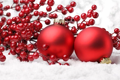Red Decorations On The Snow On Christmas Wallpapers And Images ...