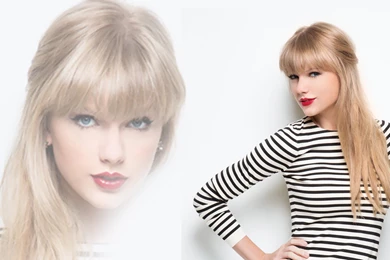 Taylor Swift In Black And White Tshirt With Red Lipstisk