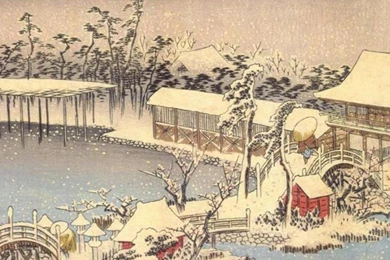 HIROSHIGE KAMEIDO SHRINE IN THE SNOW WALLPAPER   (