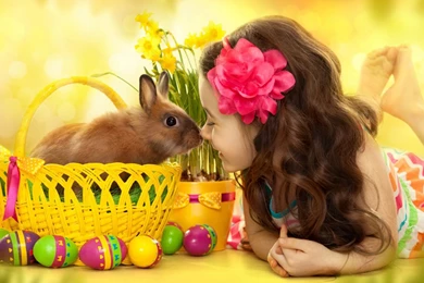 Cute Girl And Little Rabbit Wallpapers HD