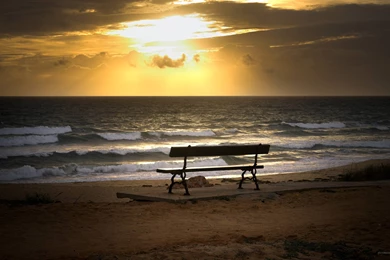 Sunset Ocean Sun Beach Sea Bench Wallpapers   (