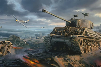 Download Wallpapers Sherman Tank, Ww2, P 51 Mustang, War, Art ...