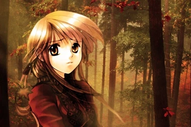 Download Wallpapers 2560x1024 Anime, Girl, Walk, Fall, Forest Dual ...