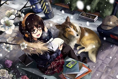Girl Music Listening Snow Fall Dog Hd Wallpapers Desktop PC ...