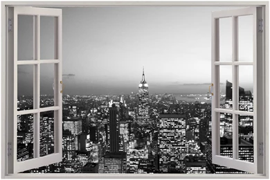 Huge 3D Window New York City View Wall Stickers Film Mural Art ...