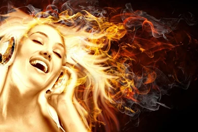Headphones Fire Girl Smiling Firestar Bebe Fiery Wallpapers