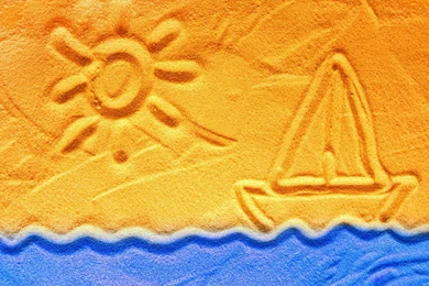 Wallpapers Sand Paint Art Sun Sea Boat Other 2560x1440