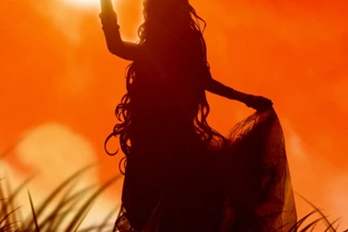 Download Wallpapers 1080x1920 Girl, Grass, Sun, Sunset, Drawing ...