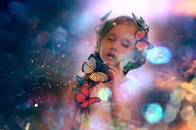 Butterflies On Child Girl Hairs Dreamy Sweet Face Photo Wallpapers ...