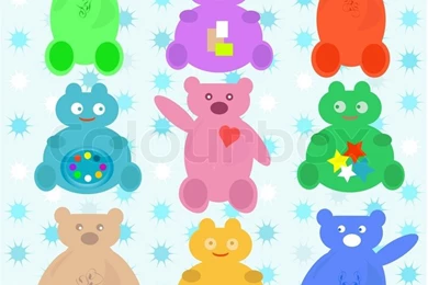 Smile Cute Cartoon Animals Bear Set Blue Wallpapers