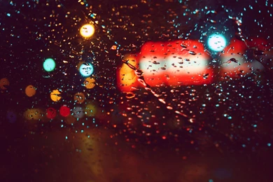Car Window Drops Water Red Lights Rain Wide HD Wallpapers ...