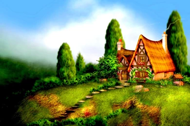 FAIRY TALE COTTAGE WALLPAPER   (