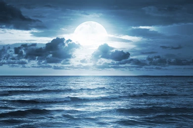 Full Moon Moonlight Sea Ocean Dramatic Scene Beautiful Nature ...