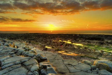 Beaches: Huge Rocky Beach Sunset Hdr Sea Rocks Shore Free ...