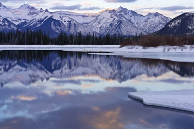 Snow Covered Mountain Reflections   Wallpapers
