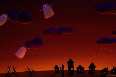 Download 1366x768 Halloween Cute Ghosts Village Wallpapers