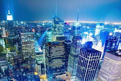 Bright Rockefeller Center Of New York City At Night