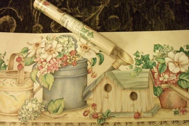 Gray Gardening Tools And Birdhouses Wallpapers Border   Interior ...