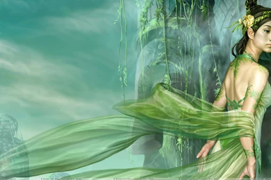 3d Girl In Green Dress Side Pose Wallpapers
