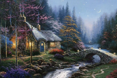 2560x1600 Twilight Cottage, Painting, Thomas Kinkade, Painting ...