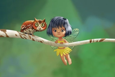 DIGITAL 3D OWL AND FAIRY WALLPAPER   (