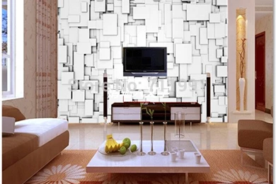 Free Shipping Custom Modern 3D Design From White Blocks Wall Mural ...