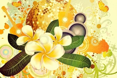 Grunge Tropical Backgrounds With Disco Ball, Palm Trees, White ...