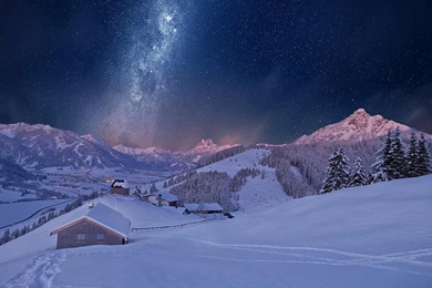 Beautiful, Winter, Snow, Cottage, Mountain, Sky, Tree, Nature ...