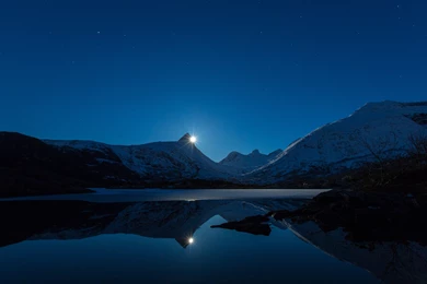 Moon Shining Over Snowy Mountain Lake 4K Ultra HD Desktop Wallpapers