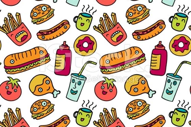 Fast Food Seamless Background. Funny Cartoon Characters Stock ...